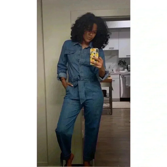 NWOT Anthropologie Pilcro Kora Classic Denim Button Front Belted Jumpsuit Sz XS - Picture 3 of 15